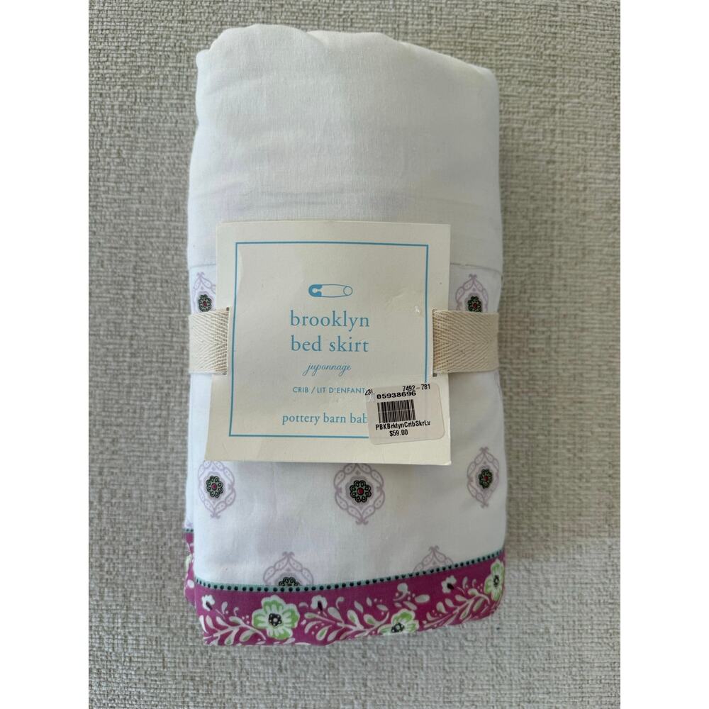 NWT POTTERY BARN BABY Brooklyn Crib Skirt White Purple‎ Floral Dust Ruffle